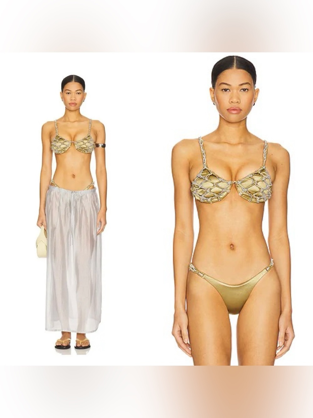 NWT ISA BOULDER Caught Bikini Top in Grass & Silver